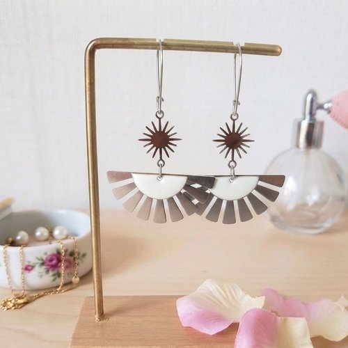 Boucles d'oreilles acier inoxydable et pendentif éventail