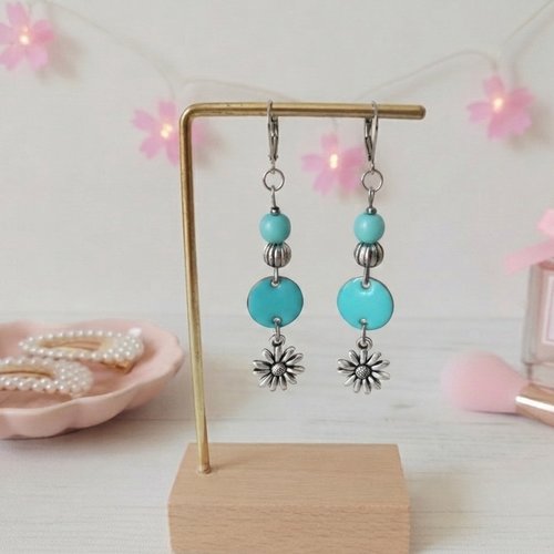Boucles d'oreilles acier inoxydable pendentif métal fleur