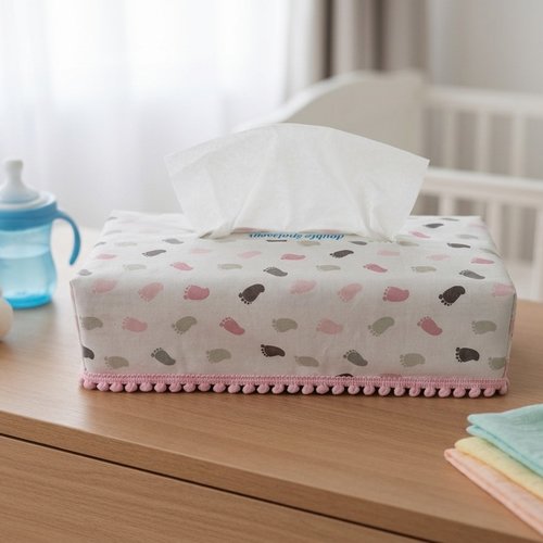 Housse pour boite à mouchoirs coton rose