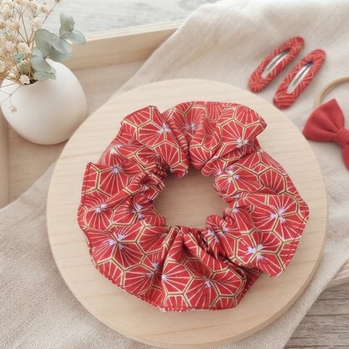 Chouchou coton rouge forme géométriques