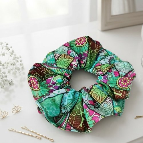 Chouchou coton vert multicolore