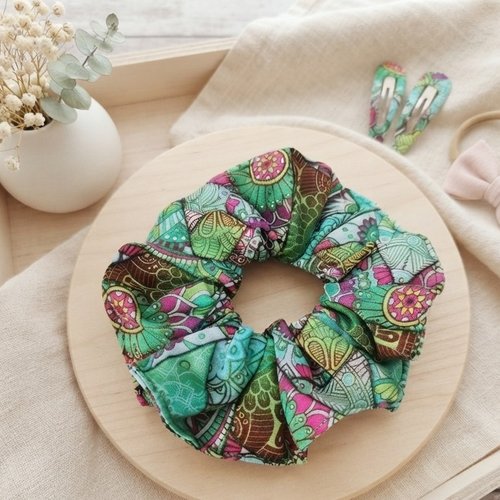 Chouchou coton vert multicolore