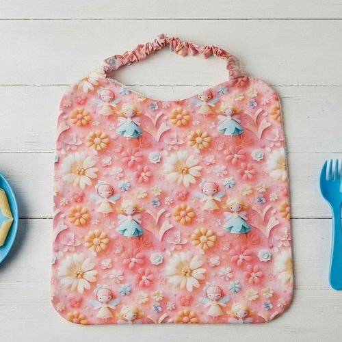 Serviette de cantine élastique motif anges et fleurs