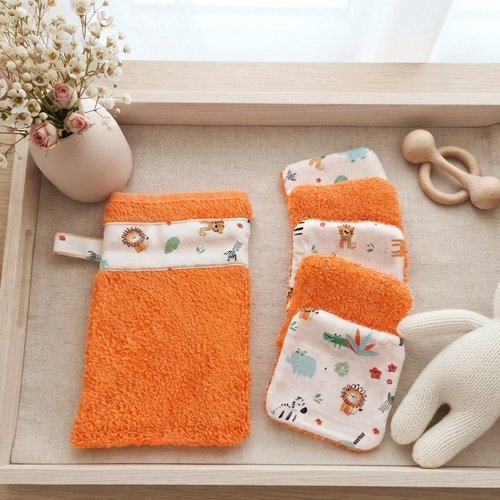 Box naissance gant et lingettes tissu coton et éponge