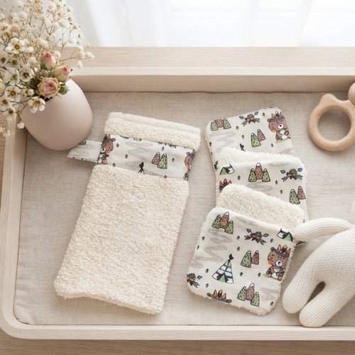 Box naissance gant et lingettes tissu coton et éponge