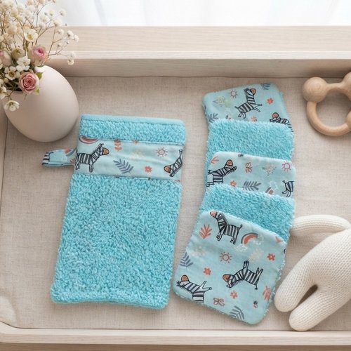 Box naissance gant et lingettes tissu coton et éponge