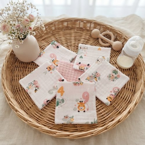 Lot de 8 lingettes bébé coton/nid d'abeilles rose