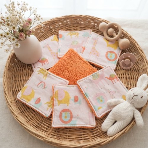 Lot de 8 lingettes bébé coton et éponge orange