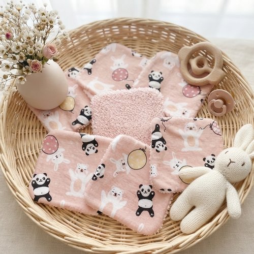 Lot de 8 lingettes bébé coton et éponge rose orangé