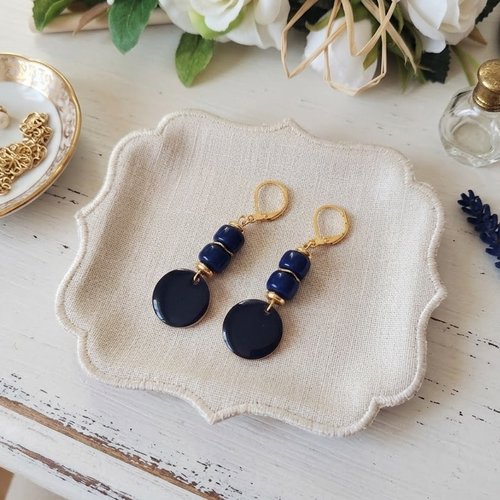 Boucles d'oreilles acier inoxydable dorées et sequin émail