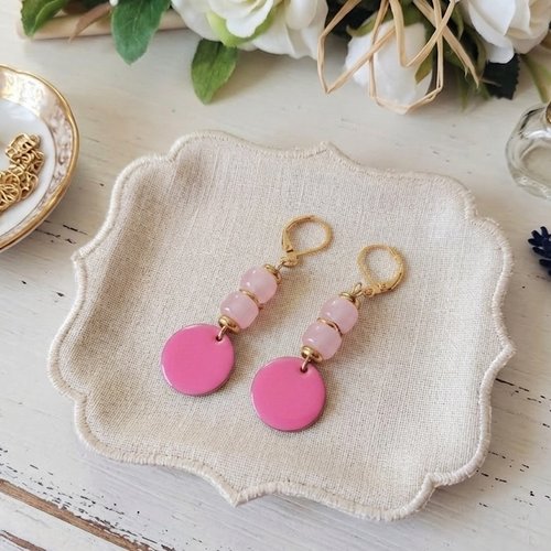Boucles d'oreilles acier inoxydable dorées et sequin émail