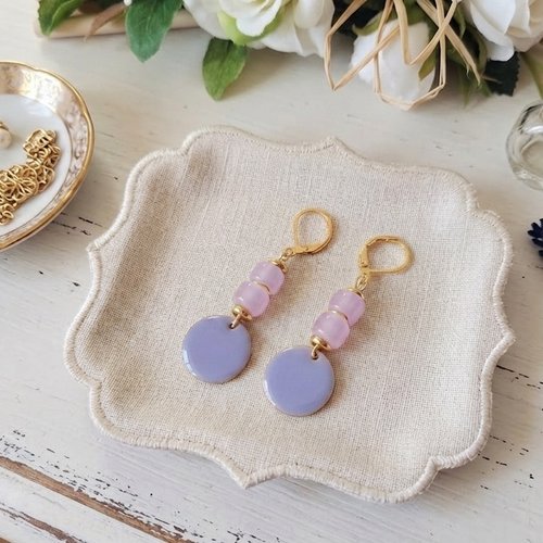 Boucles d'oreilles acier inoxydable dorées et sequin émail
