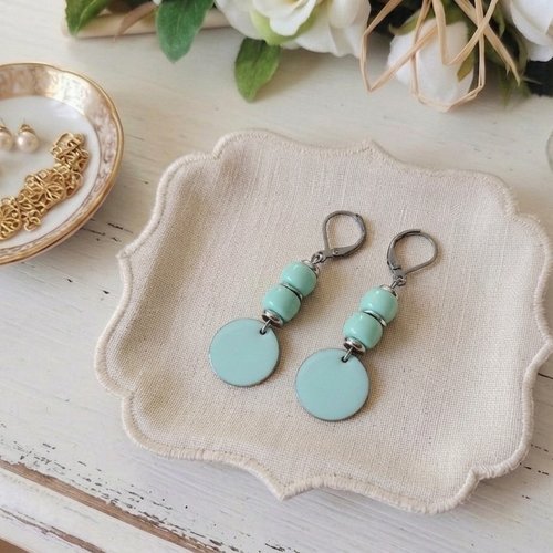 Boucles d'oreilles acier inoxydable et sequin émail