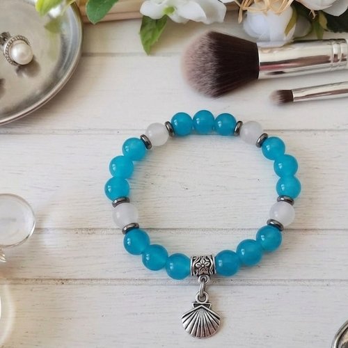Bracelet fil élastique perles en verre imitation jade