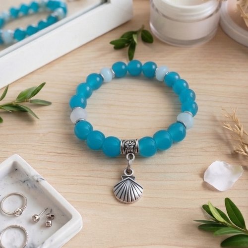 Bracelet fil élastique perles en verre imitation jade