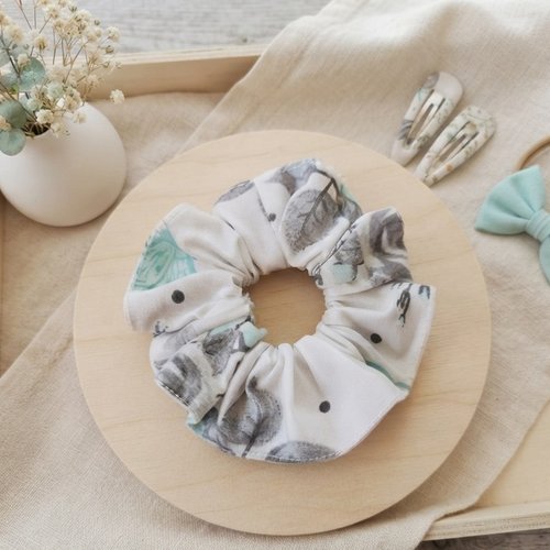 Chouchou coton blanc et fleurs