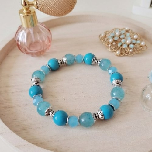 Bracelet perles jade bleues