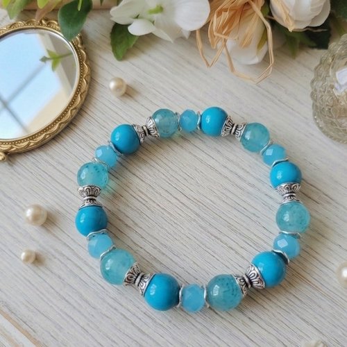 Bracelet perles jade bleues