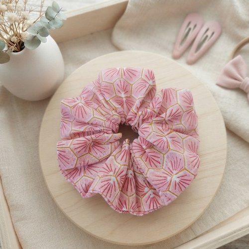 Chouchou fille coton rose motifs géométriques