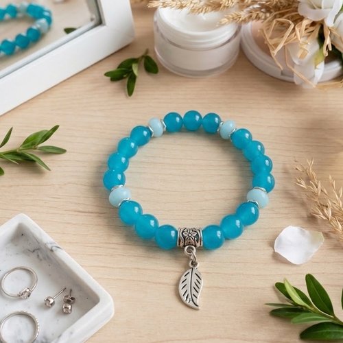 Bracelet fil élastique perles en verre imitation jade