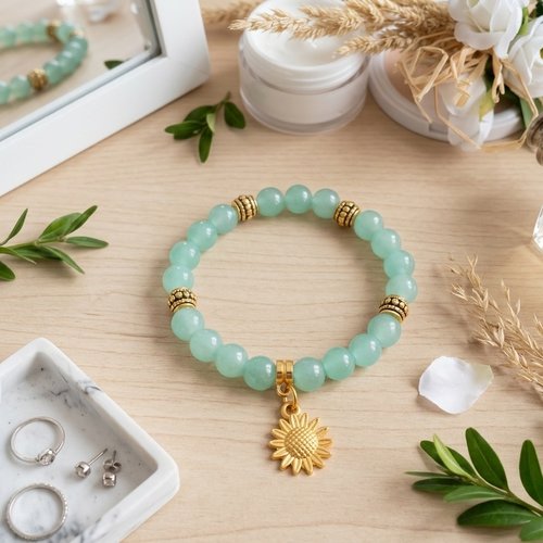 Bracelet fil élastique perles en verre imitation jade