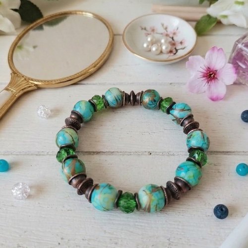 Bracelet perles en verre verte