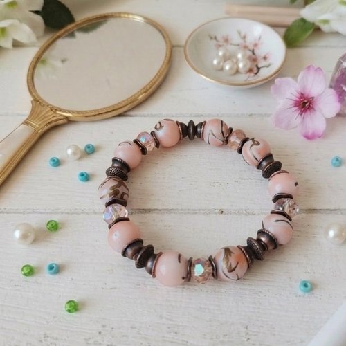 Bracelet perles en verre saumon