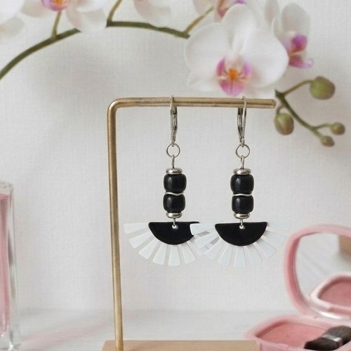 Boucles d'oreilles acier inoxydable et sequin émail demi lune