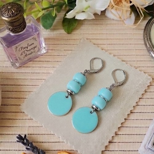 Boucles d'oreilles acier inoxydable et sequin émail