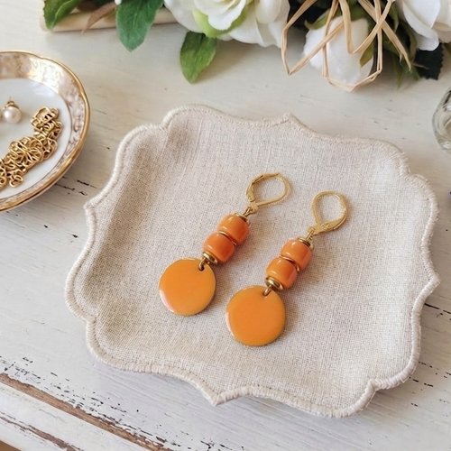 Boucles d'oreilles acier inoxydable dorées et sequin émail