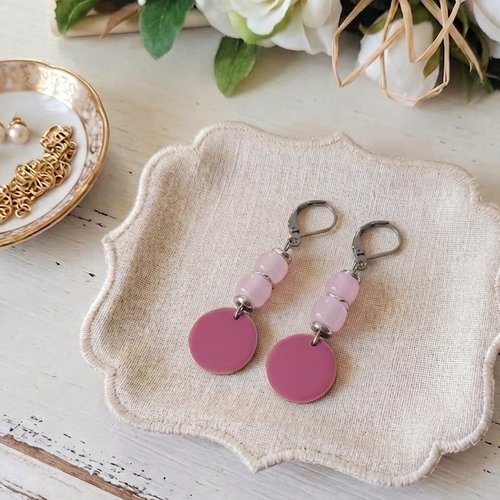Boucles d'oreilles acier inoxydable et sequin émail