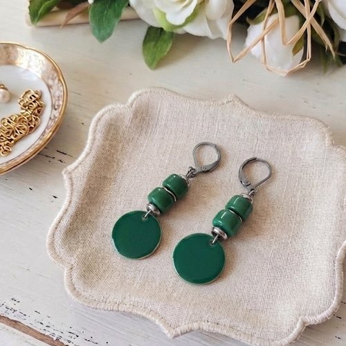 Boucles d'oreilles acier inoxydable et sequin émail
