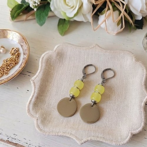 Boucles d'oreilles acier inoxydable et sequin émail