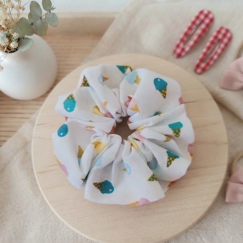 Chouchou fille coton blanc motifs glaces