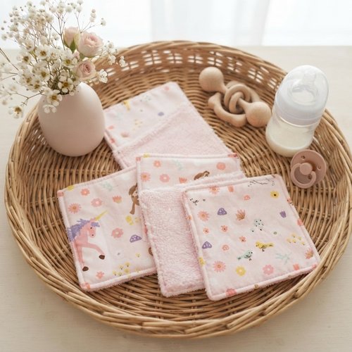 6 lingettes bébé coton et éponge bambou