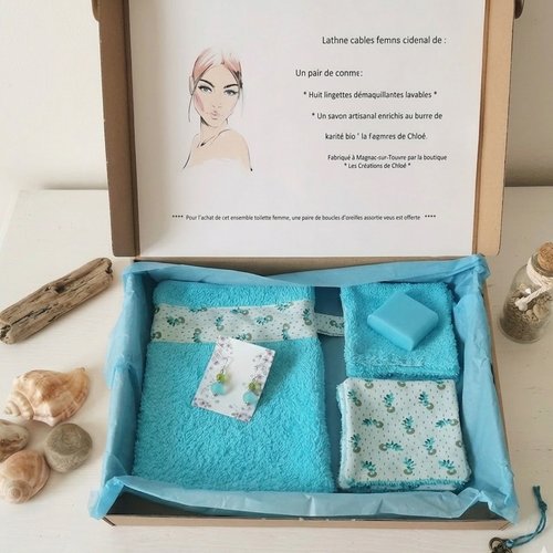 Box gant de toilette et 8 lingettes couleur bleu