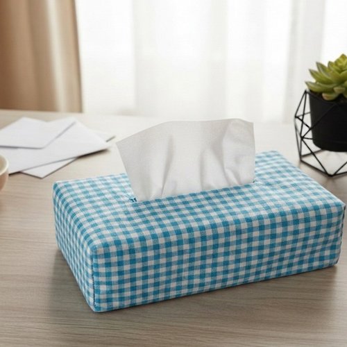Housse pour boite à mouchoirs coton imprimé vichy bleu