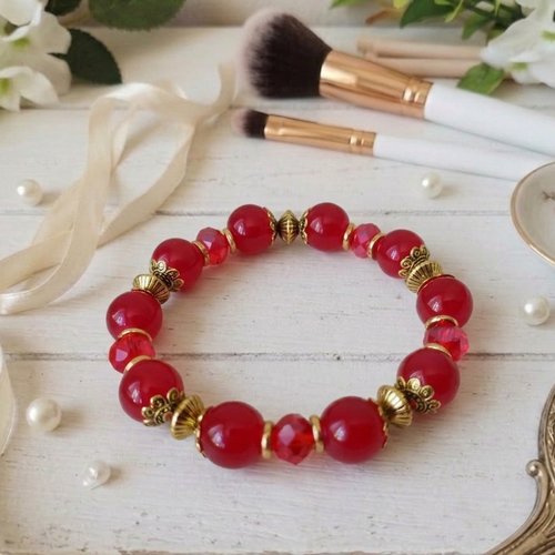 Bracelet perles en verre rouge