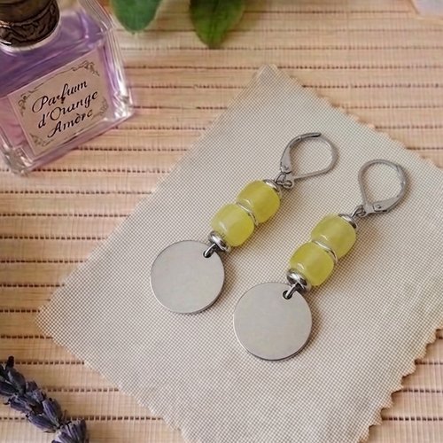 Boucles d'oreilles acier inoxydable et sequin métal