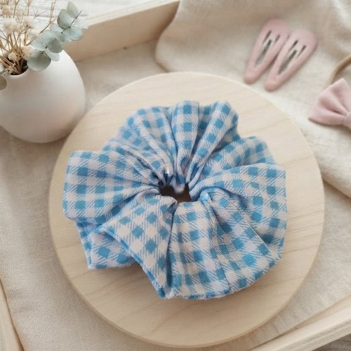 Chouchou fille coton vichy bleu et blanc