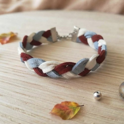 Bracelet suédine tressée tricolore