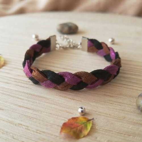 Bracelet suédine tressée tricolore