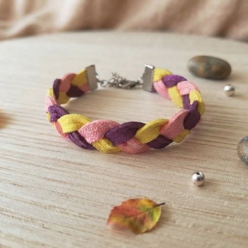 Bracelet suédine tressée tricolore