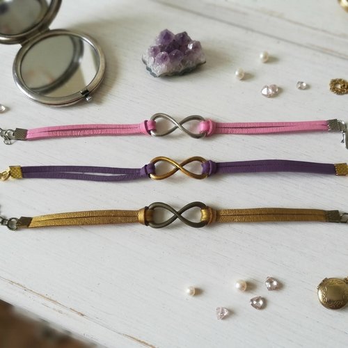 Lot de 3 bracelets suédine et lien infini