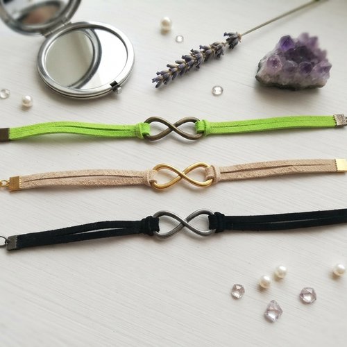 Lot de 3 bracelets suédine et lien infini