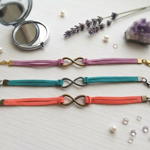 Lot de 3 bracelets suédine et lien infini