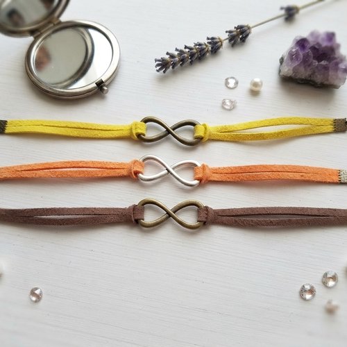 Lot de 3 bracelets suédine et lien infini