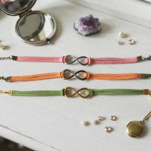 Lot de 3 bracelets suédine et lien infini