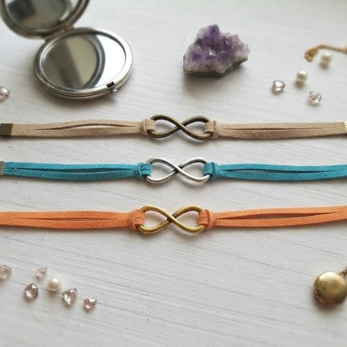 Lot de 3 bracelets suédine et lien infini