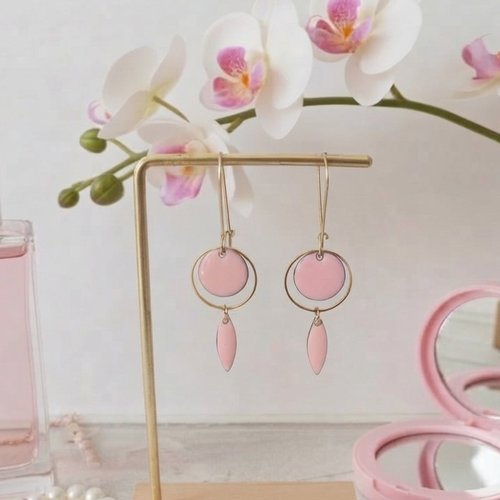 Boucles d'oreilles acier inoxydable et sequin émail